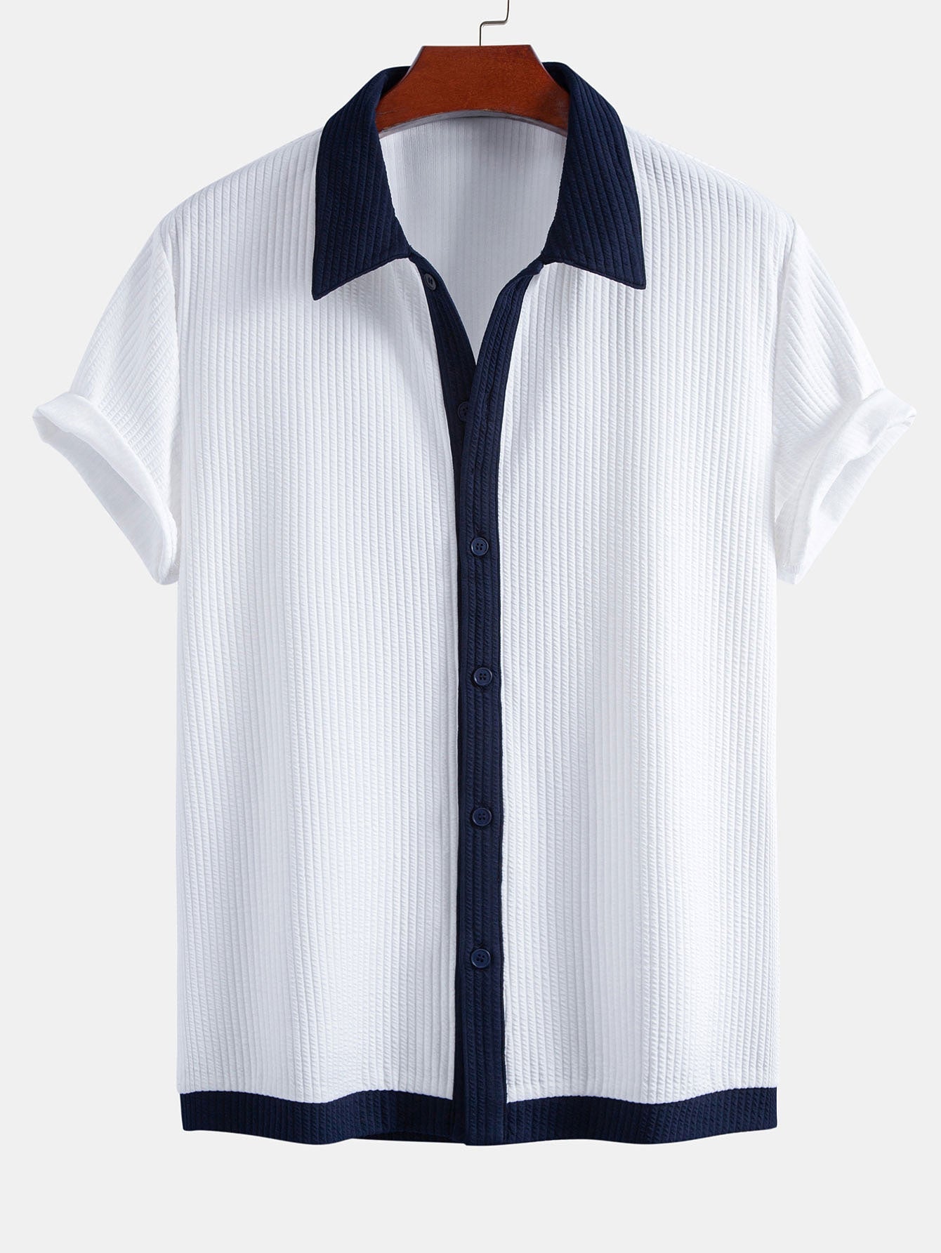 Contrast Ribbed Button Up Shirt