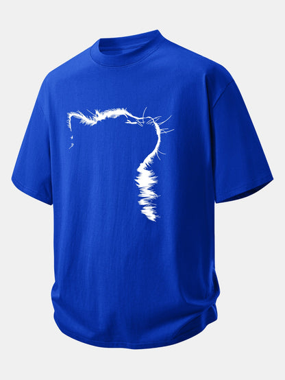 Relax Fit Outline Cat Print Cotton T-Shirt