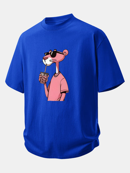Relax Fit Pink Panther Print Cotton T-Shirt