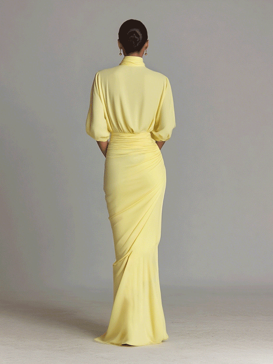 Bright Yellow Draped Blend Maxi Dress