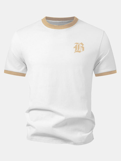 Gothic Letter Print Contrast Ringer T-Shirt