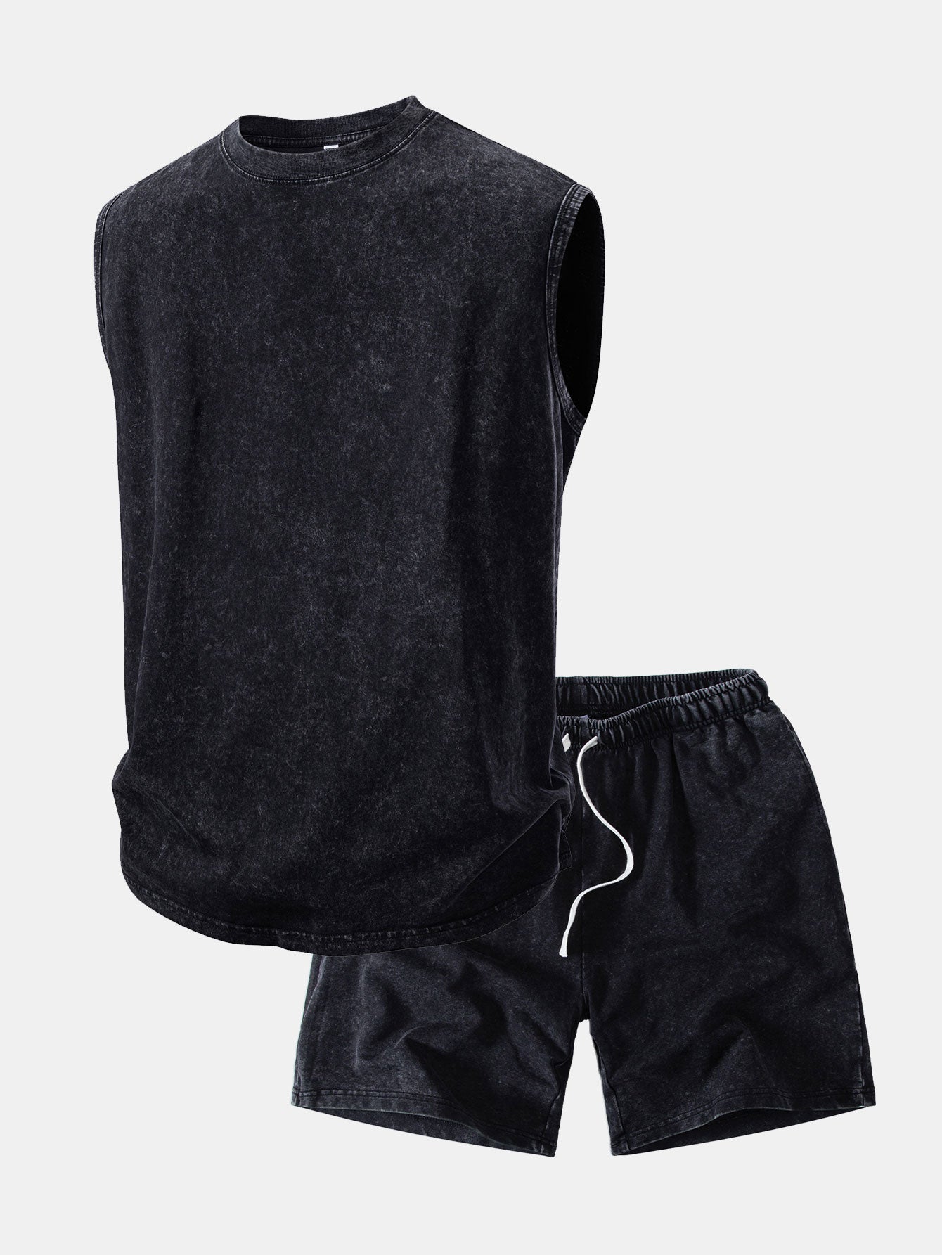 Washed Distressed Tank Top & Washed Distressed Drawstring Shorts