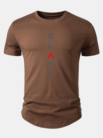 Black Print Cotton Arc Hem T-Shirt