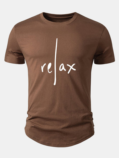 Relax Print Cotton Arc Hem T-Shirt