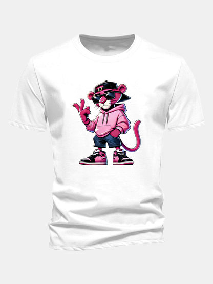 Regular Fit Cool Pink Panther Print Cotton T-Shirt
