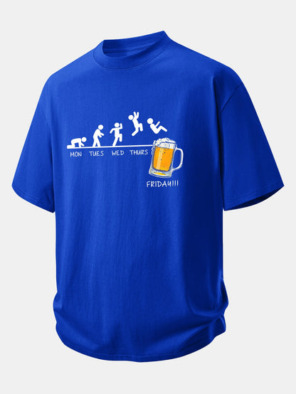 Relax Fit Beer Weekly Plan Print Cotton T-Shirt