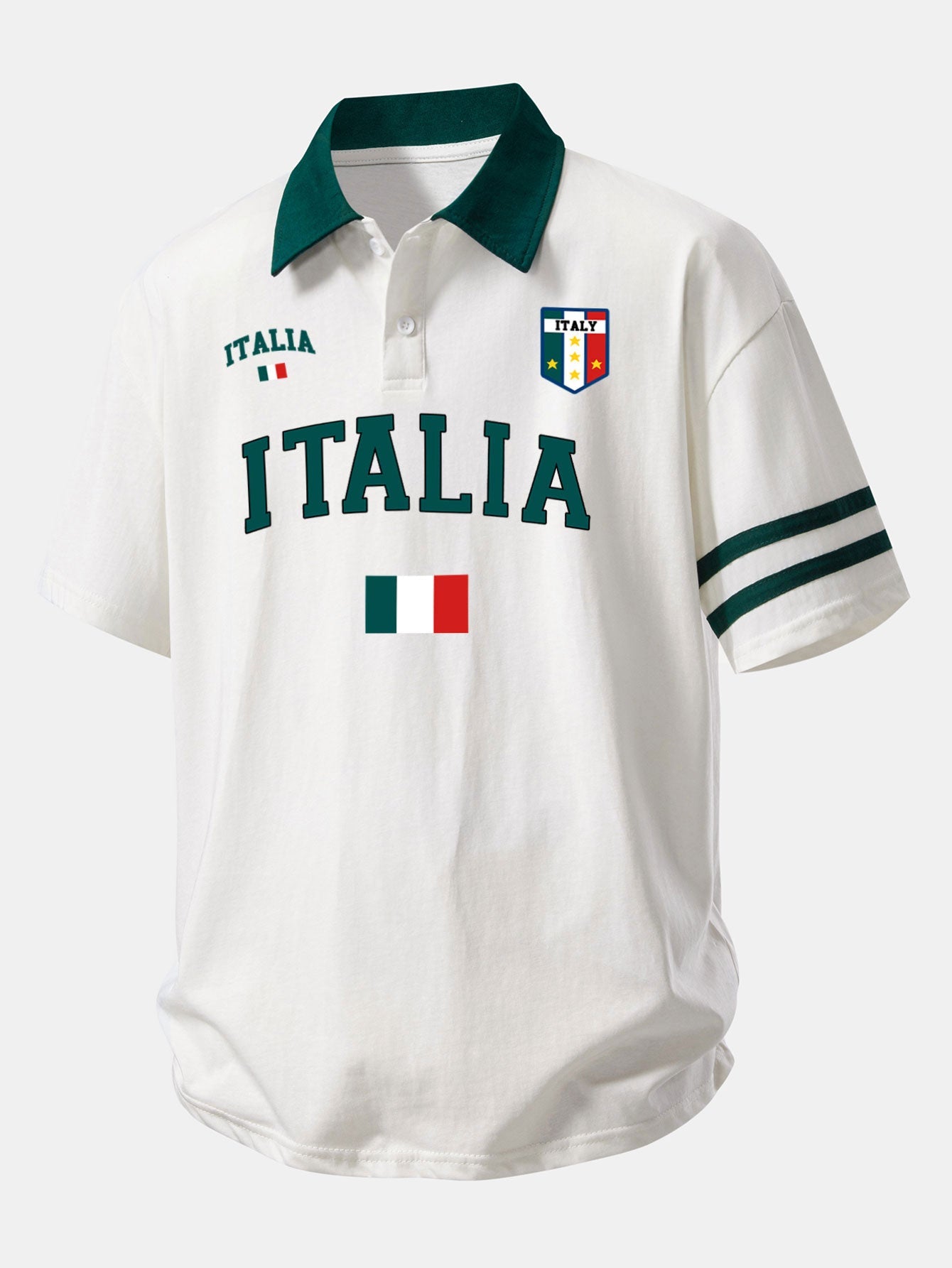 Relax Fit Italy Print Contrast Collar Polo Shirt & Cotton Drawstring 7" Shorts