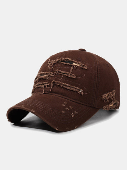Vintage Baseball Cap With Irregular Distressed Frayed Edges And Tassels