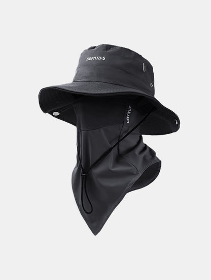 Outdoor Wide-Brimmed Sun Hat With Foldable Brim And Elastic Breathable Mesh Face Mask