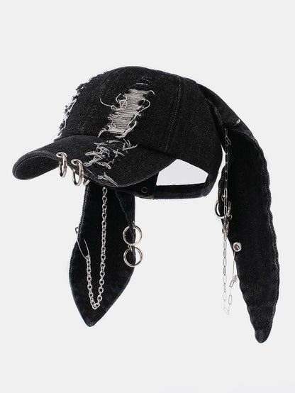 Punk Street Hip Hop Style Distressed Rabbit Ear Baseball Cap