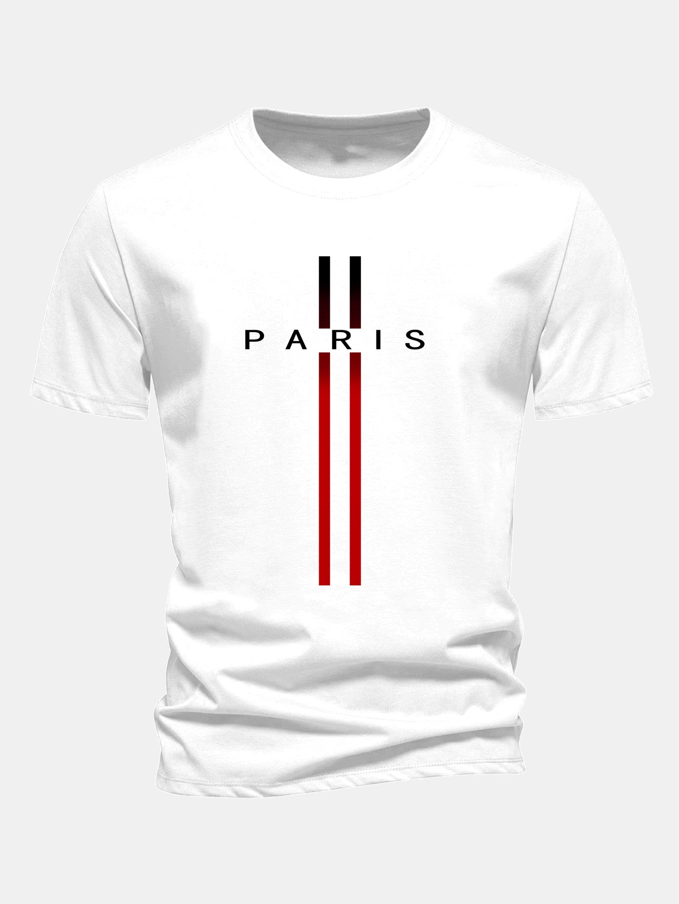 Regular Fit Stripe Paris Print Cotton T-Shirt
