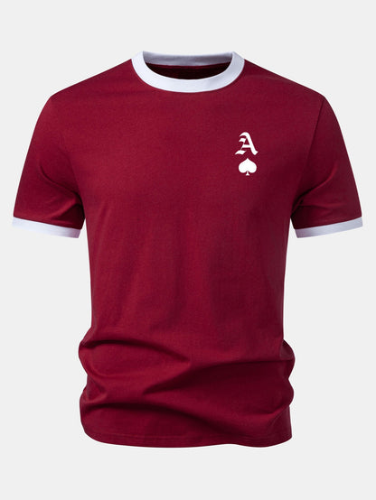 Ace Of Spades Print Contrast Ringer T-Shirt