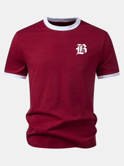 Gothic Letter Print Contrast Ringer T-Shirt