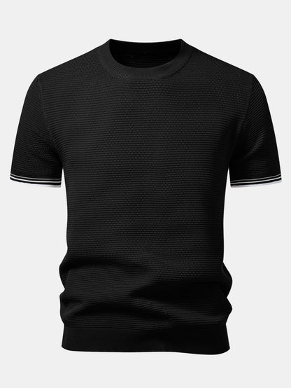 Contrast Stripe Trim Ribbed Knit T-Shirt