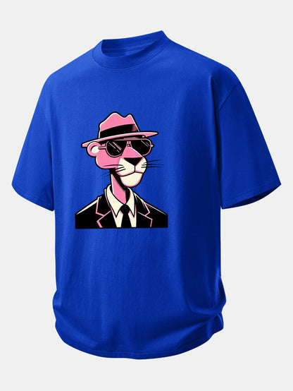 Relax Fit Pink Panther Gentleman Print Cotton T-Shirt