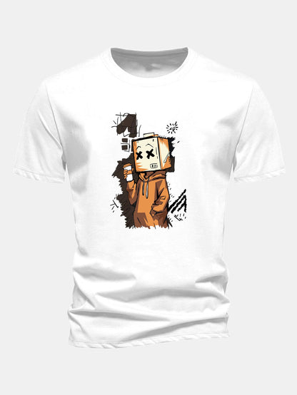 Regular Fit Cartoon Box Head Print Cotton T-Shirt