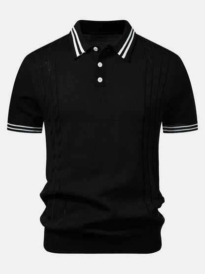 Contrast Trim Twisted Jacquard Knit Polo & Slim Fit Tapered Trousers