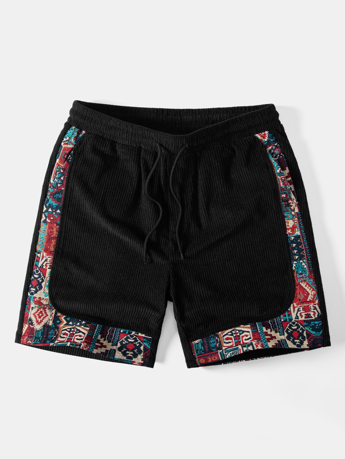 Ethnic Geometric Jacquard Patchwork Corduroy Shorts