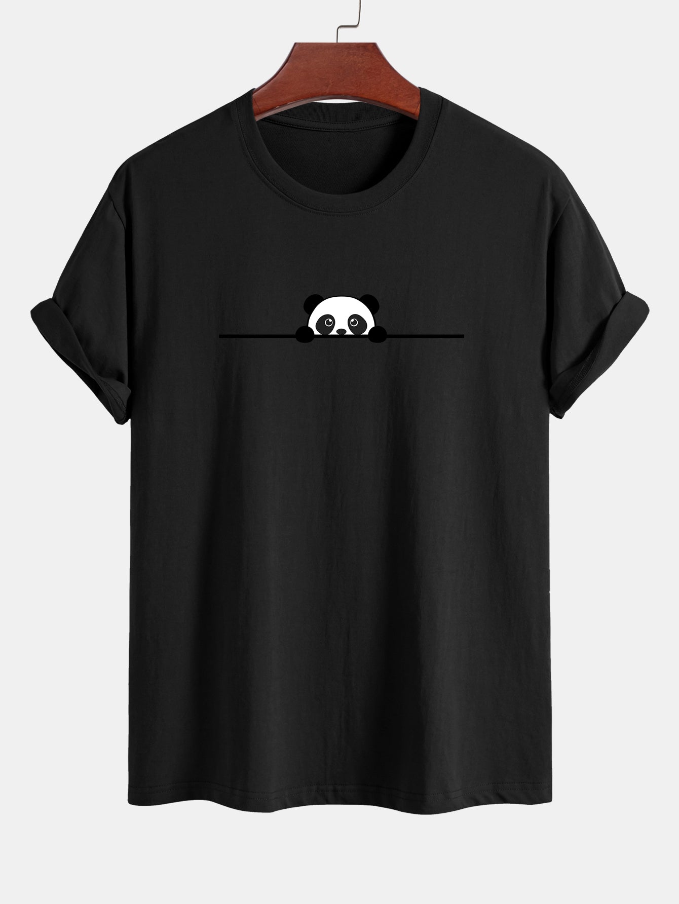 Regular Fit Peeking Panda Print Cotton T-Shirt