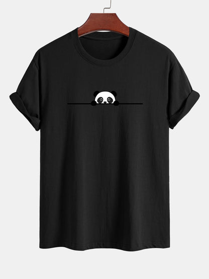 Regular Fit Peeking Panda Print Cotton T-Shirt