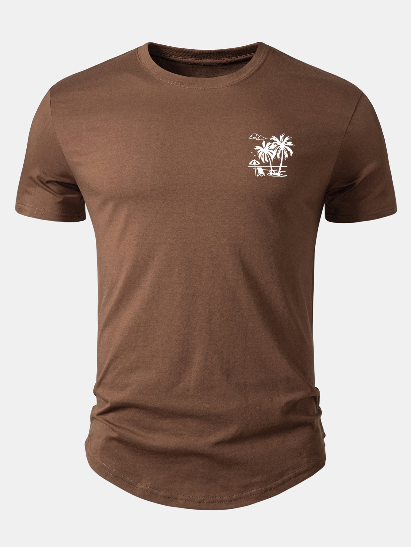 Vacation Palm Tree Print Cotton Arc Hem T-Shirt