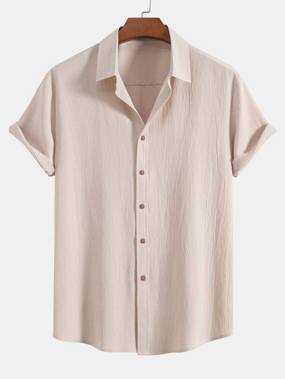 Crinkled Textured Button Up Shirt & Straight Leg Pants