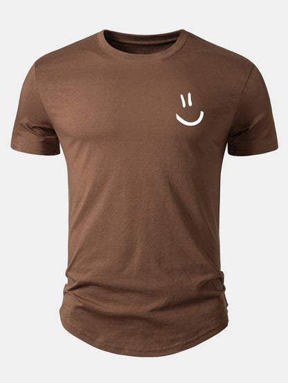 Smiley Print Cotton Arc Hem T-Shirt