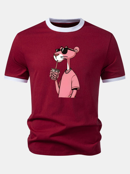 Pink Panther Print Contrast Ringer T-Shirt