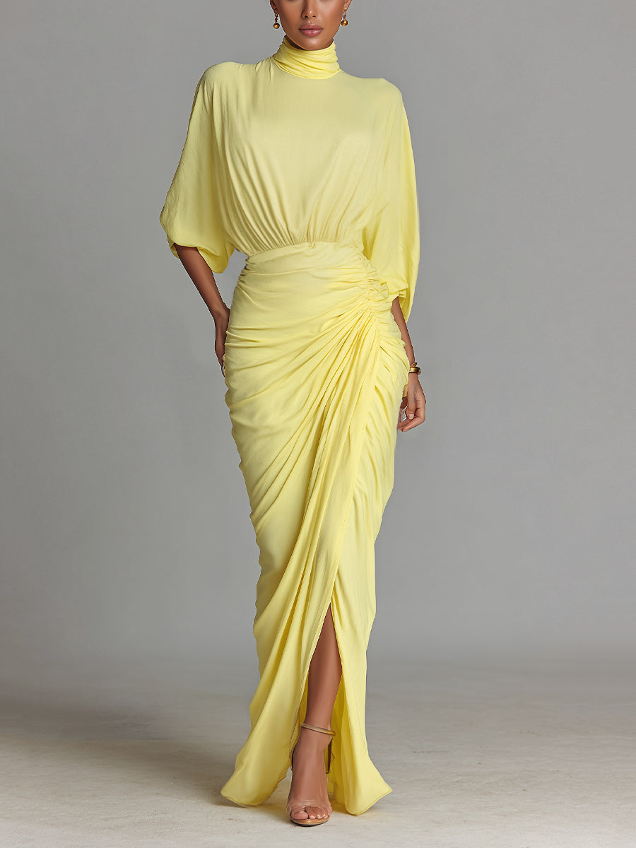 Bright Yellow Draped Blend Maxi Dress