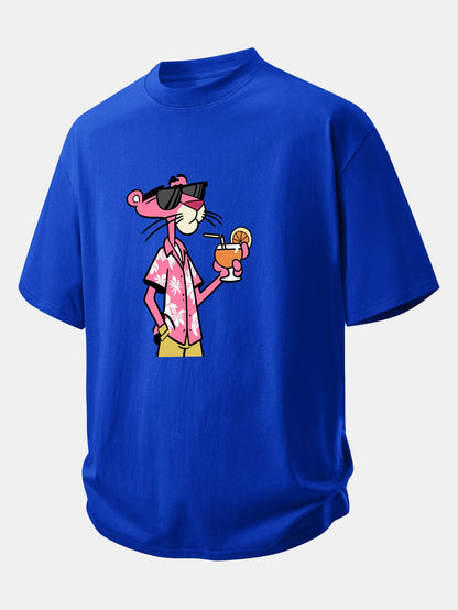 Relax Fit Vacation Pink Panther Print Cotton T-Shirt