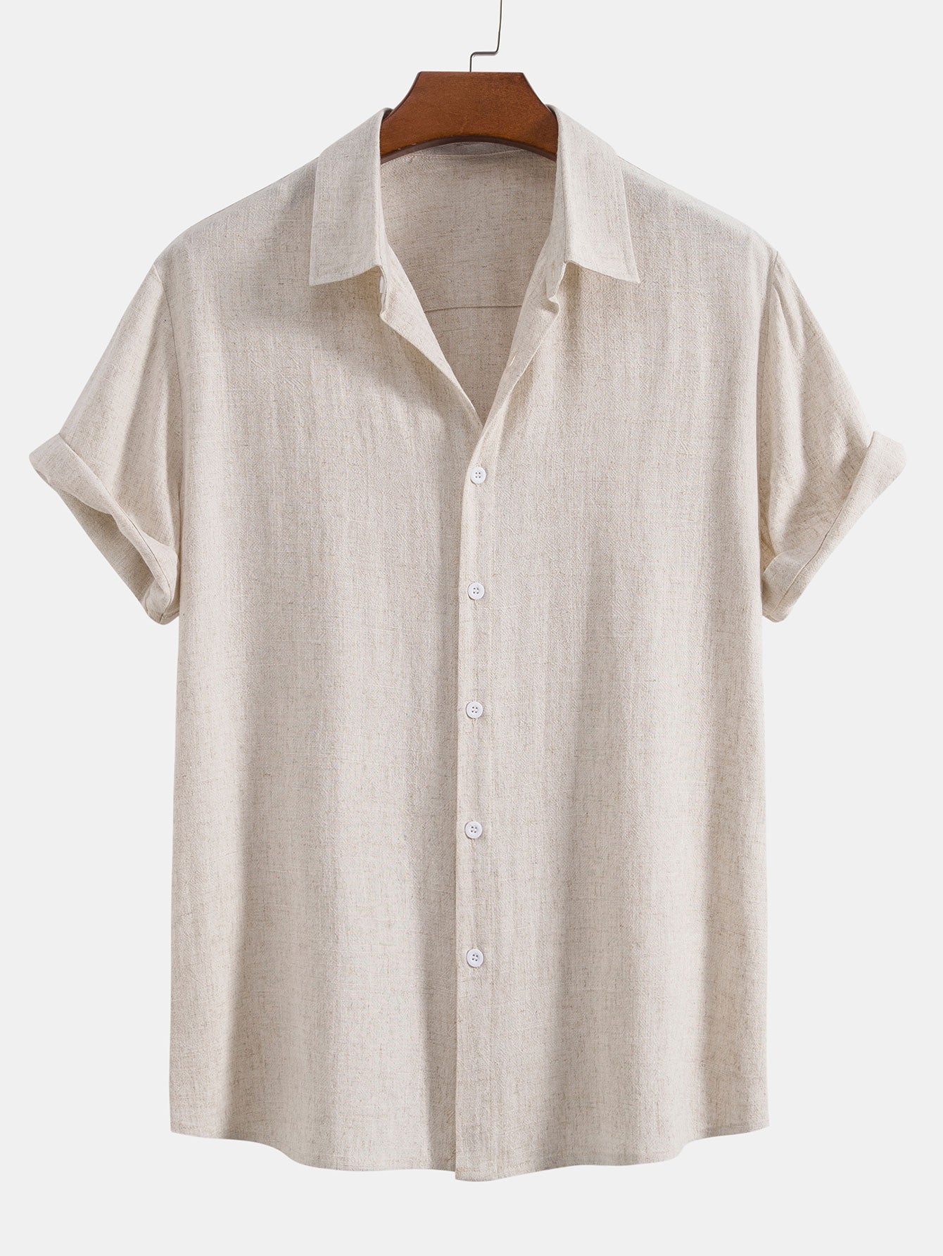 Linen Rayon Blend Button Up Shirt & Stripe Straight Leg Linen Pants