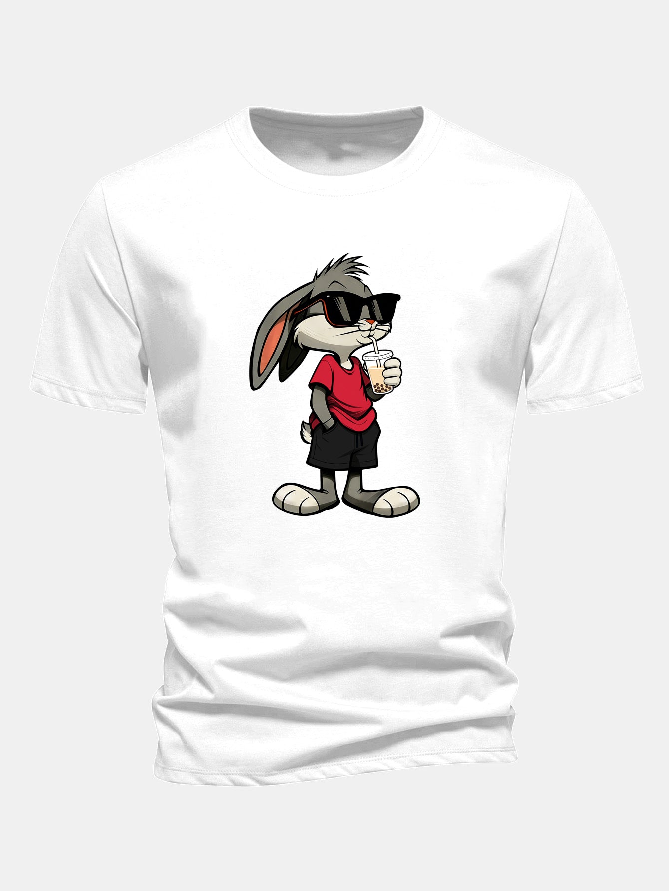 Regular Fit Cartoon Rabbit Print Cotton T-Shirt
