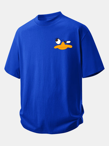 Relax Fit Emoji Duck Print Cotton T-Shirt