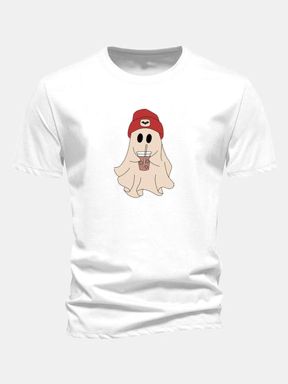 Regular Fit Red Hat Ghost Print Cotton T-Shirt
