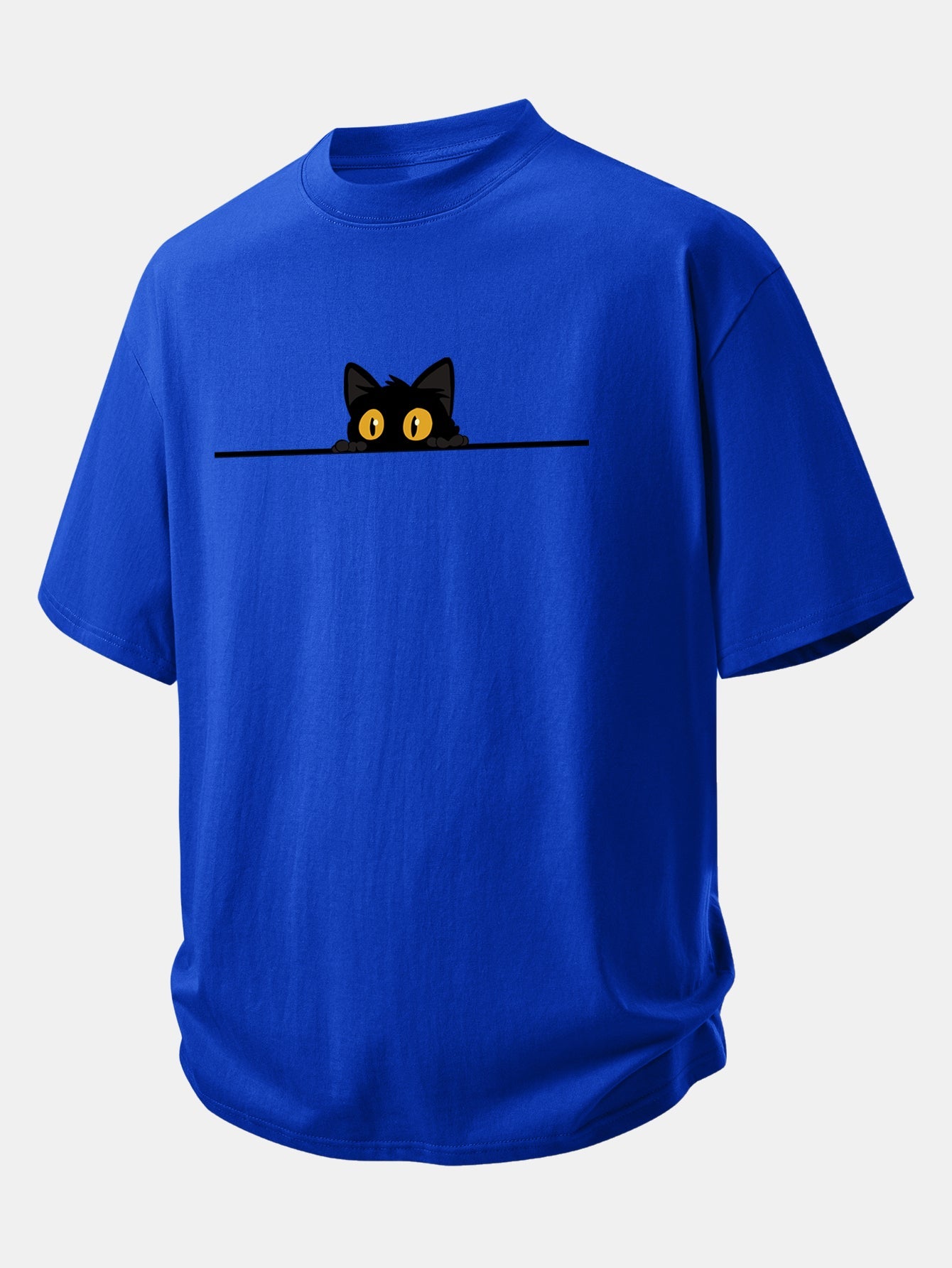 Relax Fit Black Cat Print Cotton T-Shirt