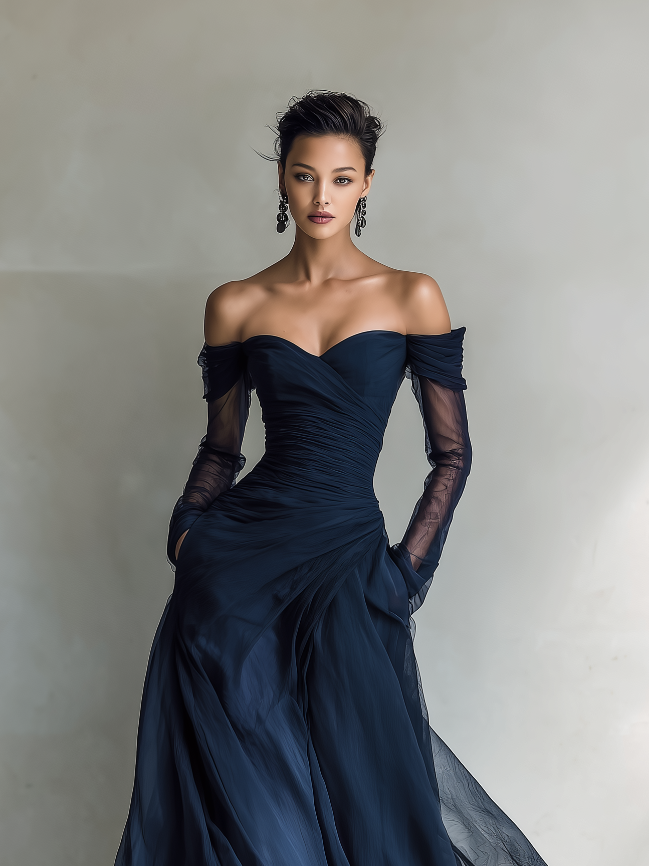 Chiffon Organza Off-Shoulder Maxi Dress