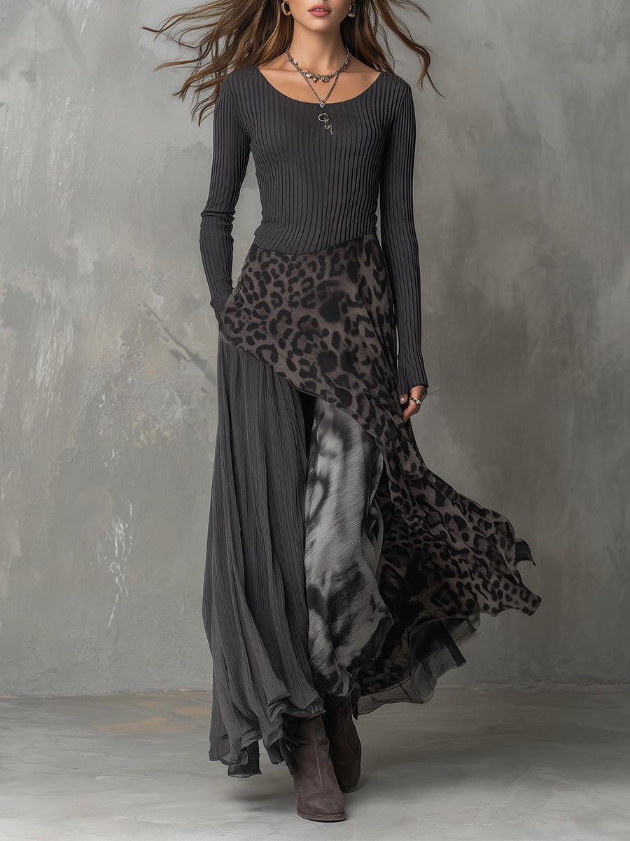 Martina | Abito lungo in stile bohémien con stampa leopardata