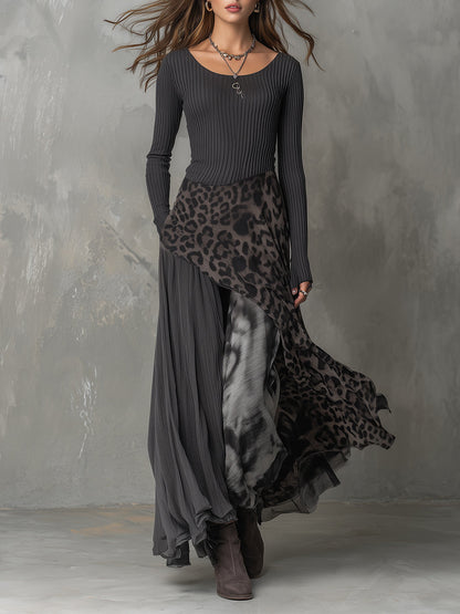 Martina | Abito lungo in stile bohémien con stampa leopardata
