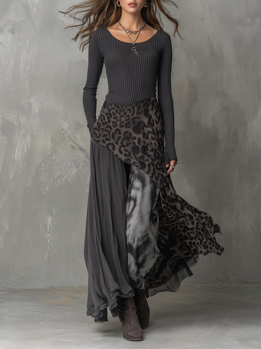 Martina | Abito lungo in stile bohémien con stampa leopardata