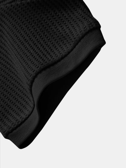 Waffle Ribbed Hem T-Shirt & Drawstring Knitted Waffle Pants