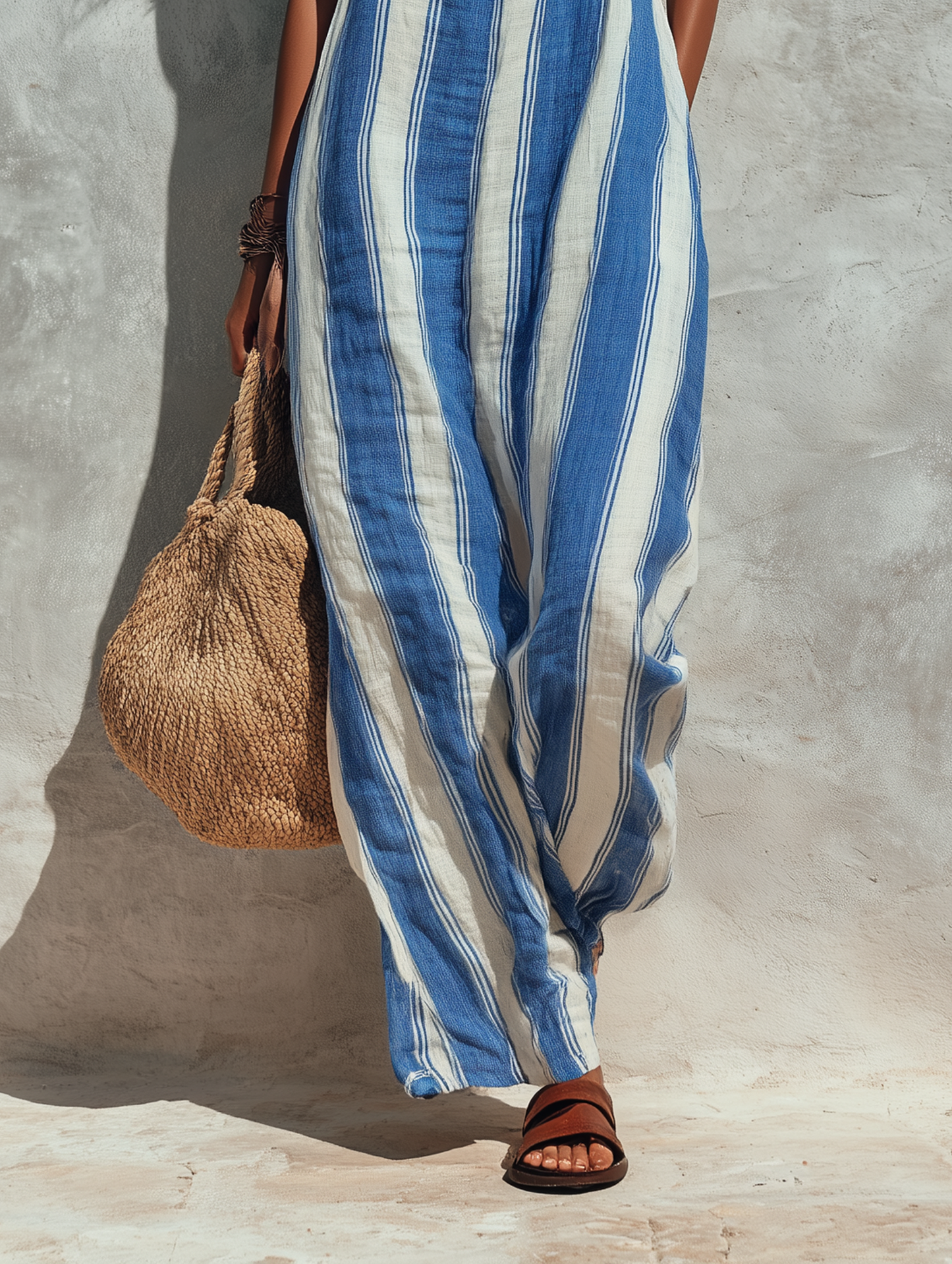 Striped Printed Suspender Jumpsuit
