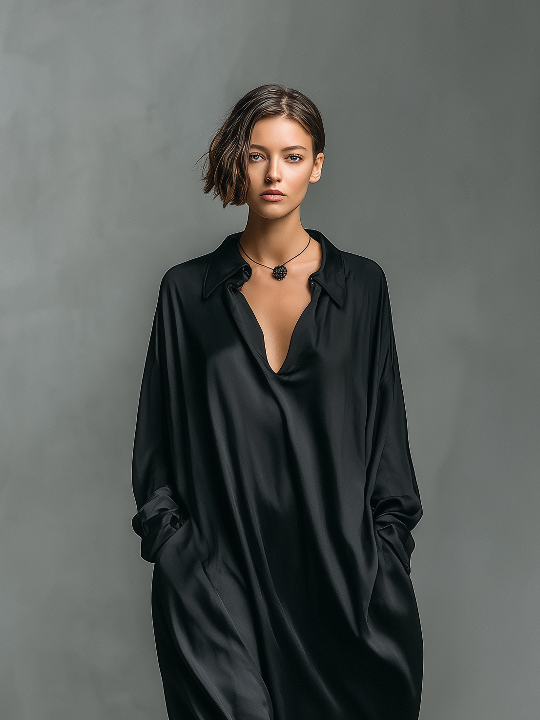 Glossy Satin Long Sleeve Maxi Dress
