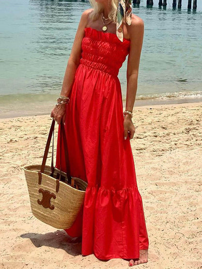 Smocked Bust Off-Shoulder Vacation Maxi Dress