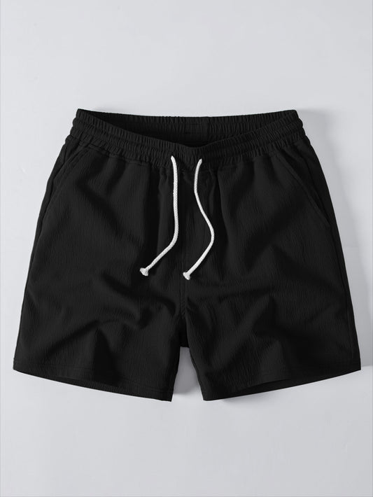 Geometry Rhombus Jacquard Button Up Shirt & Crinkle Textured Drawstring 5" Shorts