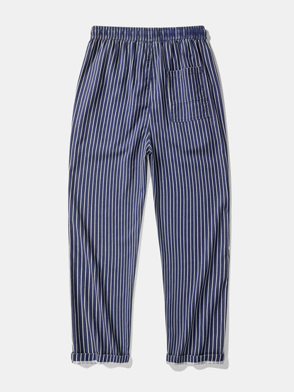 Linen Rayon Blend Button Up Shirt & Stripe Straight Leg Linen Pants