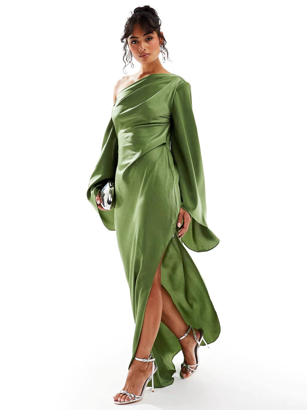 Asymmetrical Hem Satin Maxi Dress