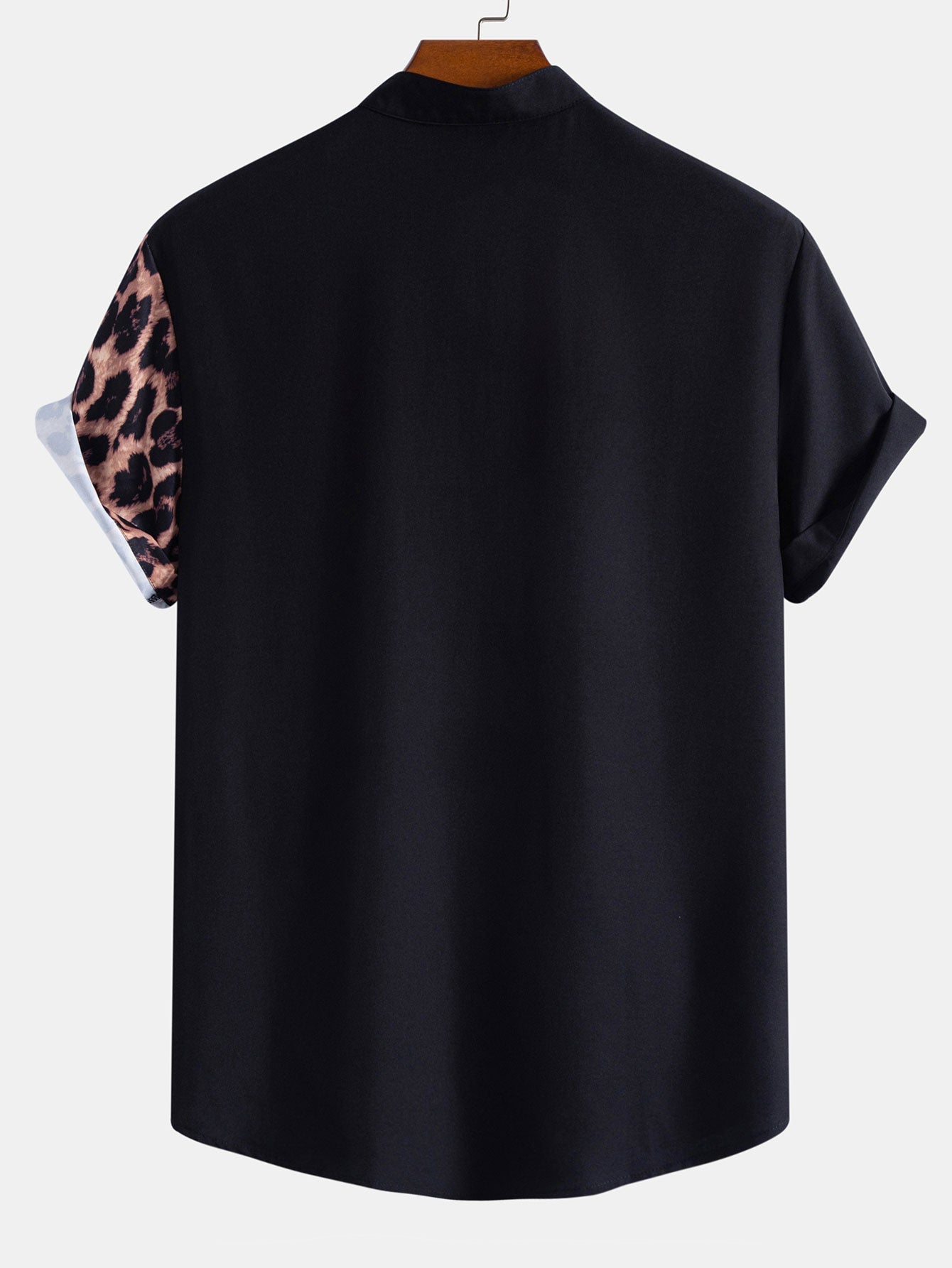 Leopard Patchwork Stand Collar Shirt