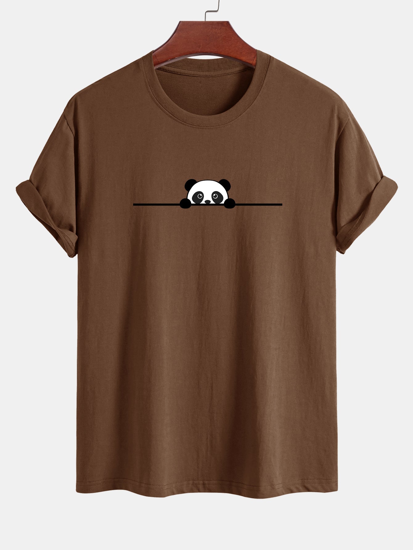 Regular Fit Peeking Panda Print Cotton T-Shirt