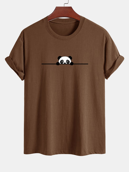 Regular Fit Peeking Panda Print Cotton T-Shirt