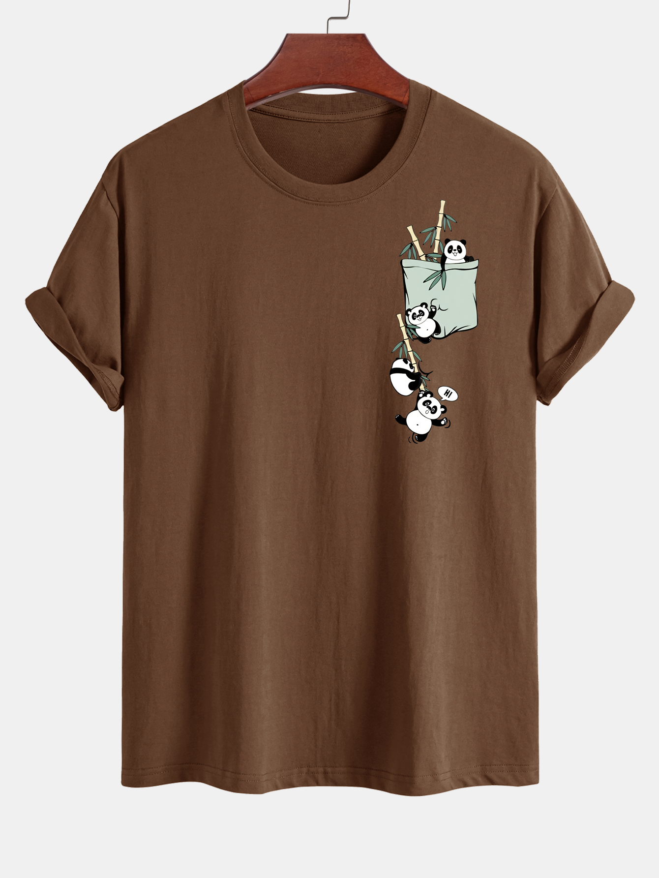 Regular Fit Pocket Panda Print Cotton T-Shirt